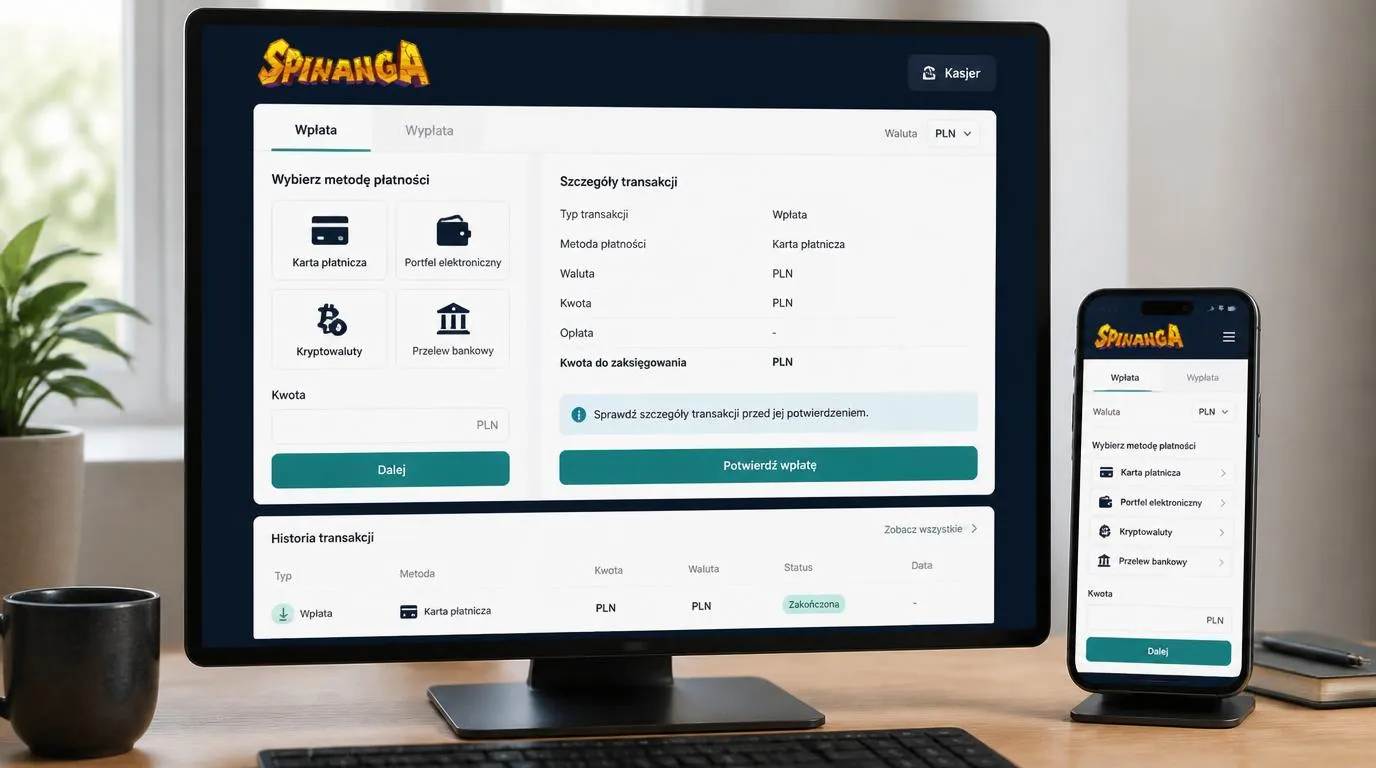 Panel kasjera z wyborem kart, portfeli elektronicznych, kryptowalut i przelewu oraz walutą PLN